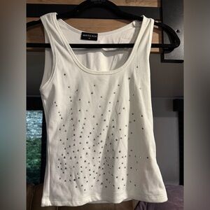 White Fox Boutique White Ribbed Tank with Crystal Studs